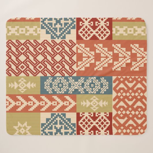 Couverture Sherpa Geometric patchwork ornamental ethnic pattern (Devant (Horizontal))