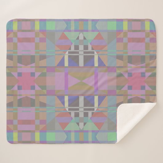 Couverture Sherpa Géométrique vert violet rose (Devant (Horizontal))