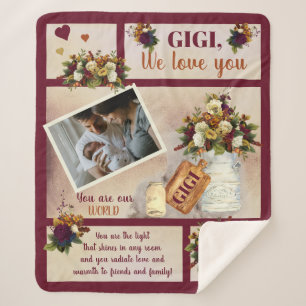Couverture Sherpa Gigi We Love You Photo Fall Floral Texte du scri