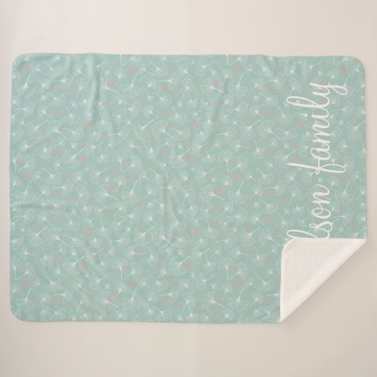 Couverture Sherpa Ginkgo Feuille Turquoise Et Corail Famille Monogra (Devant (Horizontal))