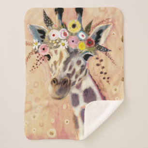 Couverture Sherpa Girafe de Klimt orné en fleurs