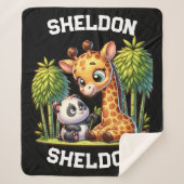 Couverture Sherpa Giraffe et Panda Nom monogrammé | (Devant)