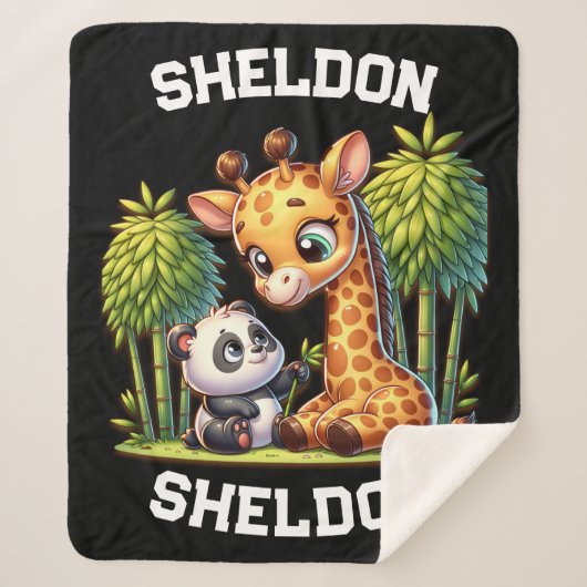 Couverture Sherpa Giraffe et Panda Nom monogrammé | (Devant)