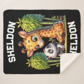 Couverture Sherpa Giraffe et Panda Nom monogrammé | (Devant (Horizontal))