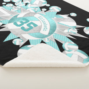 Couverture Sherpa girly aqua volleyballs gris et étoiles