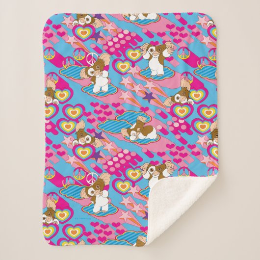 Couverture Sherpa Gizmo | Pink Peace & Love Pattern (Devant)