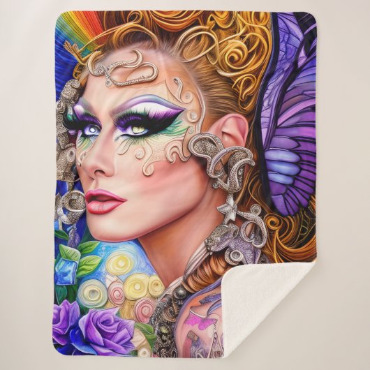 Couverture Sherpa Glisser-Couleur Queen Design (Devant)
