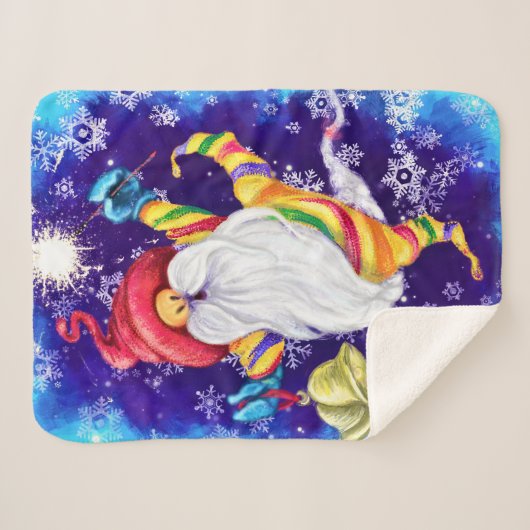 Couverture Sherpa Gnome de Noël avec cloches Baby Sherpa Blanket (Devant (Horizontal))