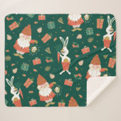 Couverture Sherpa Gnomes de Noël, Motif de vacances de lapin. (Devant (Horizontal))