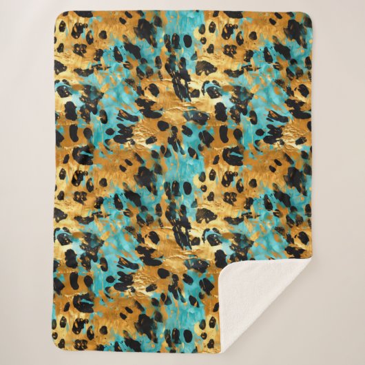 Couverture Sherpa Gold Aqua Black Leopard Animal (Devant)