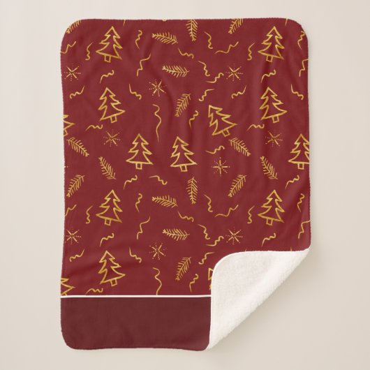 Couverture Sherpa Gold Foil Noël Arbre Motif Red Holiday (Devant)
