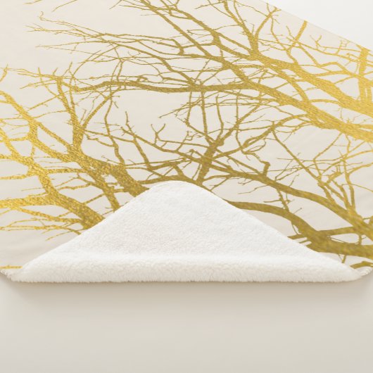 Couverture Sherpa Gold Tree Branches Motif Arrière - plan beige (3/4)