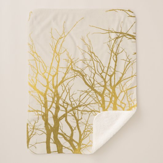 Couverture Sherpa Gold Tree Branches Motif Arrière - plan beige (Devant)