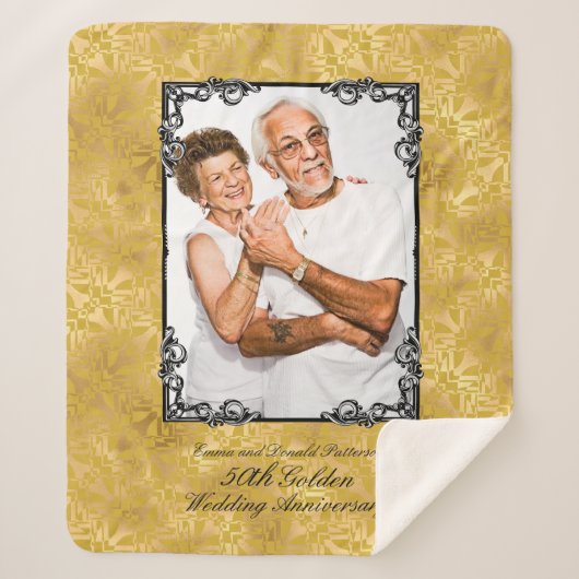 Couverture Sherpa Golden 50th Mariage Anniversaire Photo Monogramme  (Devant)