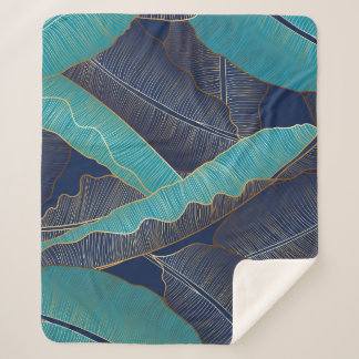 Couverture Sherpa Golden Banana Leaf : Motif de luxe.