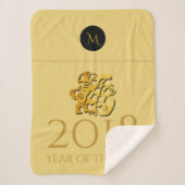 Couverture Sherpa Golden Chinese Chien Papercut 2018 Monogramme moye (Devant)