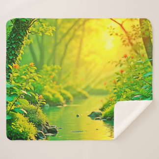 Couverture Sherpa Golden Forest Stream Peaceful Art