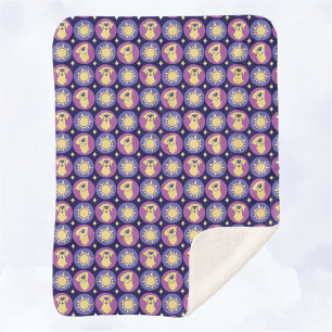 Couverture Sherpa Golden Retriever Whimsical Sun Polka Dot Dark Blue