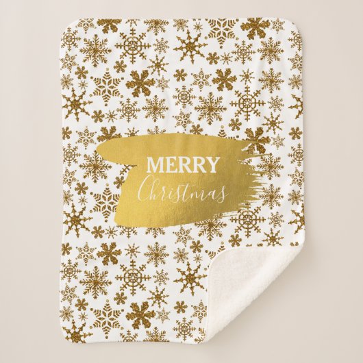 Couverture Sherpa Golden Sparkling Snowflakes Joyeux Noël (Devant)