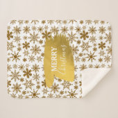 Couverture Sherpa Golden Sparkling Snowflakes Joyeux Noël (Devant (Horizontal))