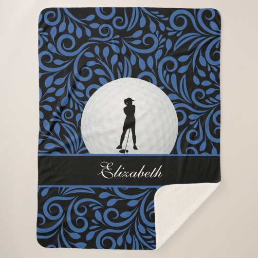 Couverture Sherpa Golf sur mesure Silhouette Motif bleu noir (Devant)