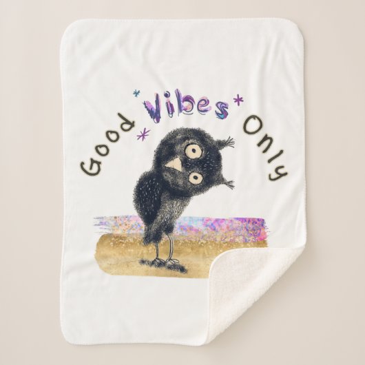 Couverture Sherpa Good Vibes seulement avec Chouette curieuse (Devant)