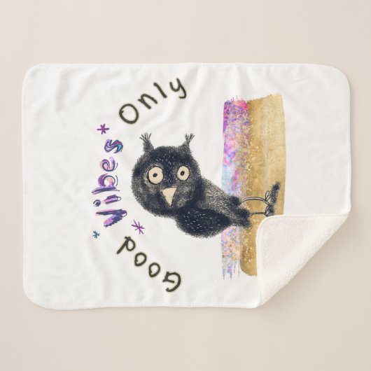 Couverture Sherpa Good Vibes seulement avec Chouette curieuse (Devant (Horizontal))