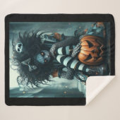 Couverture Sherpa Gothic Girl with Pumpkin and Skull – Dark and Cozy (Devant (Horizontal))