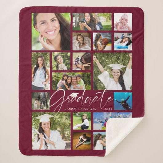 Couverture Sherpa GRADUATE Moderne 19 Photo Collage Script Maroon (Devant)