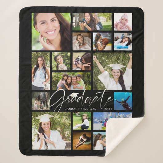 Couverture Sherpa GRADUATE Moderne 19 Photo Collage Script noir (Devant)