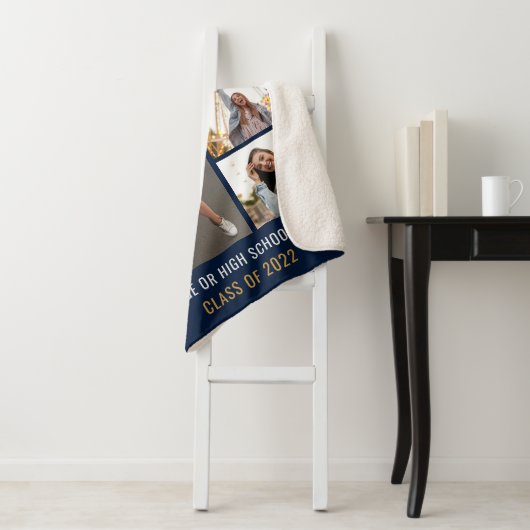 Couverture Sherpa Graduation 2024 Photo Collage Marine Blue Grad (En situation)