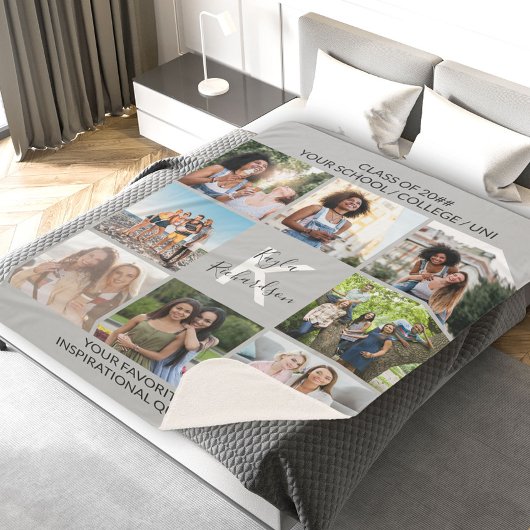 Couverture Sherpa Graduation 8 Collage de photos et citation Grey Gr