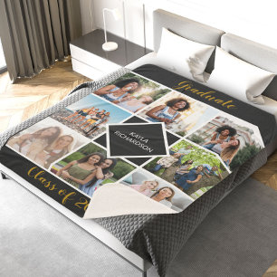 Couverture Sherpa Graduation 8 Grille photo Noir et or Diplômé