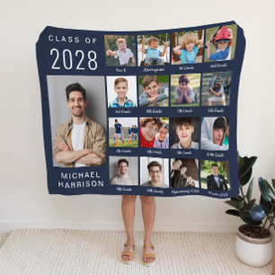 Couverture Sherpa Graduation Au Cours Des Années Photo Collage Bleu