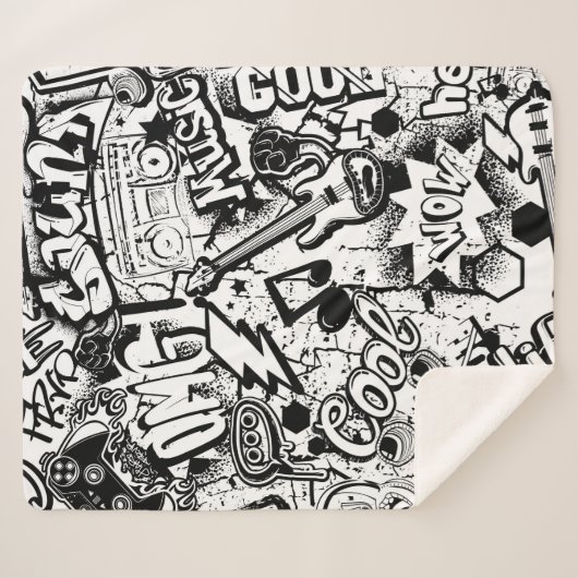 Couverture Sherpa Graffiti Abstrait en noir et blanc  (Devant (Horizontal))