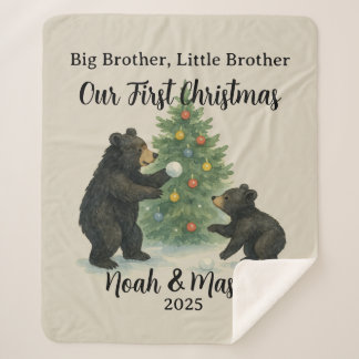Couverture Sherpa Grand Frère Petit Frère Ours Noël Personnalisé