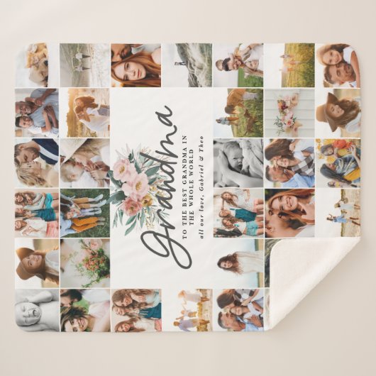 Couverture Sherpa Grand-mère cadeau multi photo belle fleurie fleuri (Devant (Horizontal))