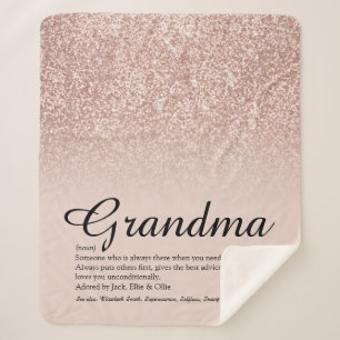 Couverture Sherpa Grand-mère Définition Écriture Rose Paillettes Dor