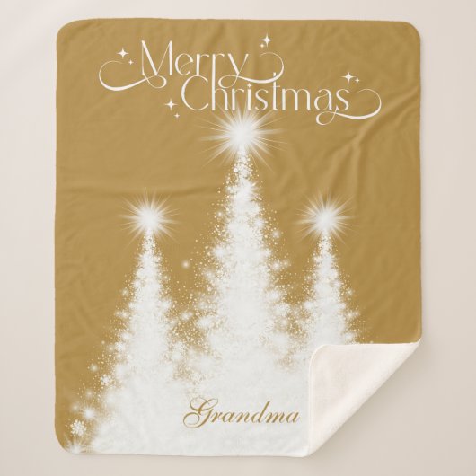 Couverture Sherpa Grand-mère Noël Blanche or avec nom (Devant)