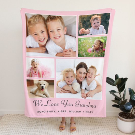 Couverture Sherpa Grand-mère Photo Collage rose