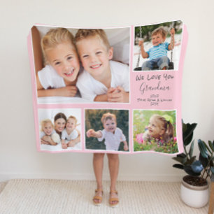 Couverture Sherpa Grand-mère vous aime 5 Photo rose