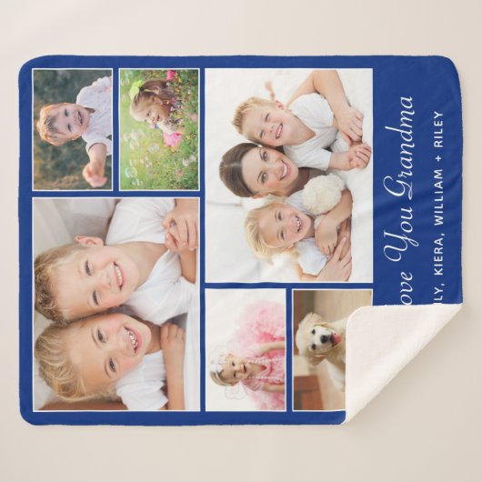 Couverture Sherpa Grand-mère Vous Aimez Photo Personnalisée Bleu (Devant (Horizontal))
