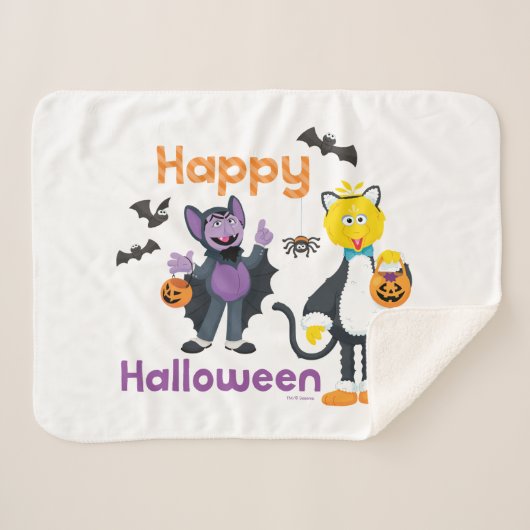 Couverture Sherpa Grand oiseau et nombre | Joyeux Halloween (Devant (Horizontal))