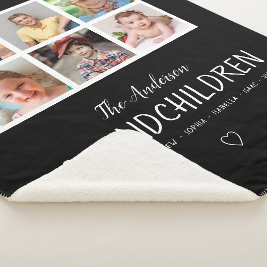 Couverture Sherpa Grand-parents 6 Collage photo en noir personnalisé (3/4)