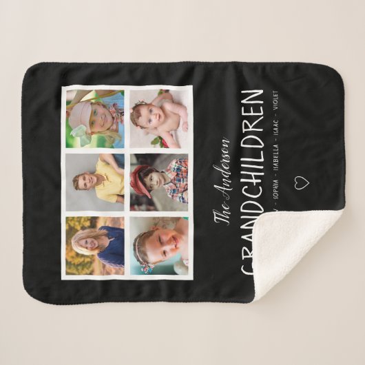 Couverture Sherpa Grand-parents 6 Collage photo en noir personnalisé (Devant (Horizontal))