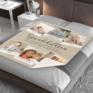 Couverture Sherpa Grand-parents 6 Photo Collage Beige