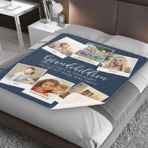 Couverture Sherpa Grand-parents Verse 6 Photo Collage Navy Blue
