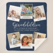 Couverture Sherpa Grand-parents Verse 6 Photo Collage Navy Blue (Devant)