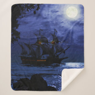 Couverture Sherpa Grand pirate fantôme navire mer lune nuit ciel ble