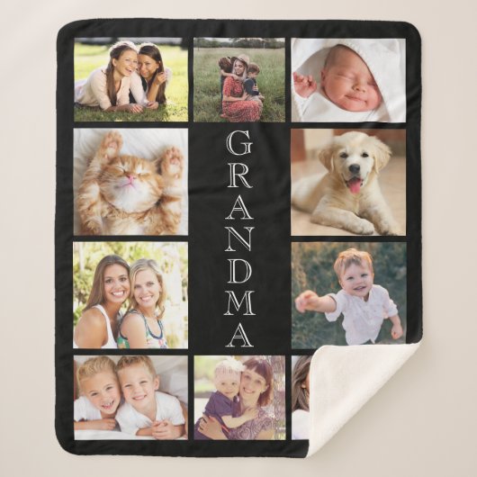 Couverture Sherpa Grandma 10 Photo Collage noir (Devant)